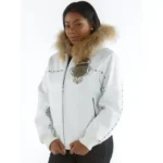 Pelle Pelle MB Emblem White Leather Jacket with Fur Hood – 100% Genuine Original Leather Authentic Streetwear