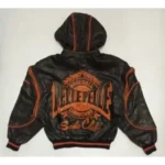 Pelle Pelle Baseball Soda Club Jacket made from 100% genuine plush leather with satin lining, embroidered logo, and two-layer leather artwork.