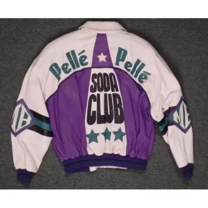 New Pelle Pelle Soda Club Tan Jacket crafted from 100% genuine plush leather with satin lining, embroidered logo, and two-layer leather artwork.