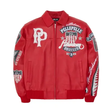 Pelle Pelle American Bruiser Red Jacket Pelle Pelle Classic Soda Club Plush Red Leather Jacket Front View Pelle Pelle American Bruiser Red Jacket | Leather Jacket