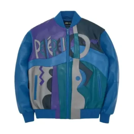 Pelle Pelle Blue Picasso Leather Jacket Front View “Unisex Pelle Pelle Picasso Inspired Blue Leather Jacket Pelle Pelle Picasso Streetwear Jacket for Men & Women.