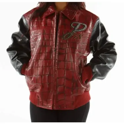 Pelle Pelle Exotic Studded Red Black Leather Jacket Authentic Pelle Pelle Red Black Studded Leather Jacket Pelle Pelle Exotic Studded Jacket – Red & Black Edition