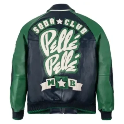 Pelle Pelle Green Black Soda Club MB Jacket Front view of Pelle Pelle Green Black Soda Club MB Jacket Close-up details of Pelle Pelle MB Green Black Leather Jacket