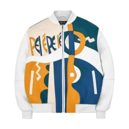 Pelle Pelle White Picasso Leather Jacket | Men & Women Back embroidery artwork of Pelle Pelle White Picasso Jacket Picasso-inspired artwork close-up on Pelle Pelle White Jacket