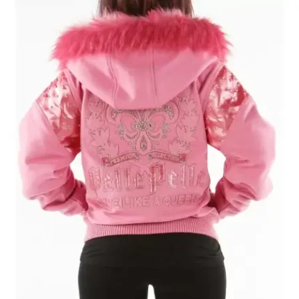 Pelle Pelle Pink Fur Hood Wool Jacket – 100% genuine wool.