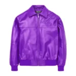 Pelle Pelle Puff Plush Purple Leather Jacket. Authentic Pelle Pelle Purple Puff Plush Leather Jacket made from 100% genuine leather with rib-knit trims and bold streetwear design.