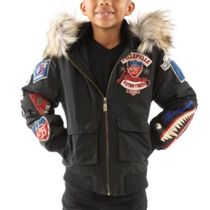 Pelle Pelle Kids American Bruiser Black Fur Hood Jacket