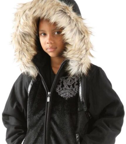 Pelle Pelle Kids Black Fur Hooded Wool Jacket